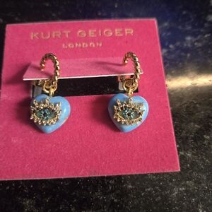 Kurt Geiger Blue and Gold Heart Earrings